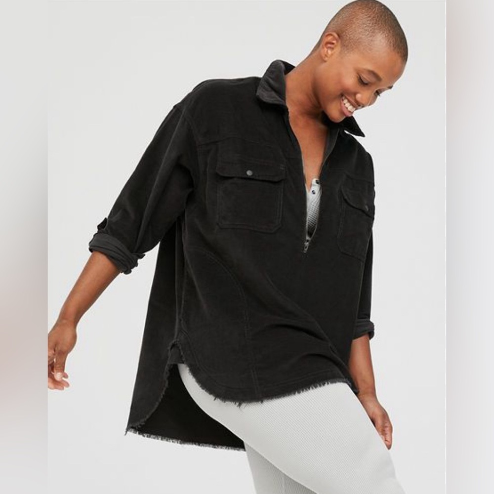 OFFLINE By Aerie Size M Corduroy Quarter Zip Shacket Shirt Black Oversized Raw